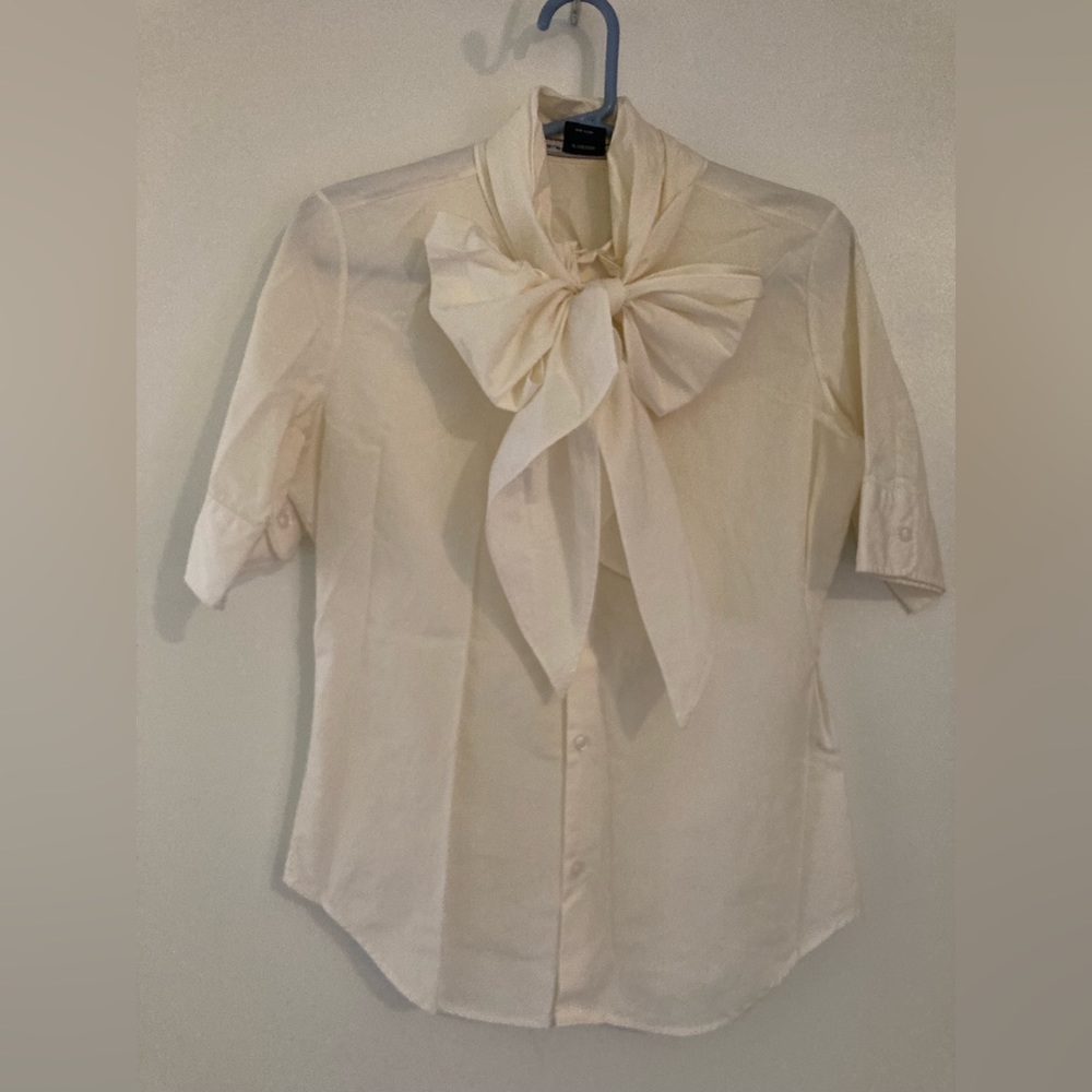 Ralph Lauren Sport Off White Button Up Bow Tie Blouse